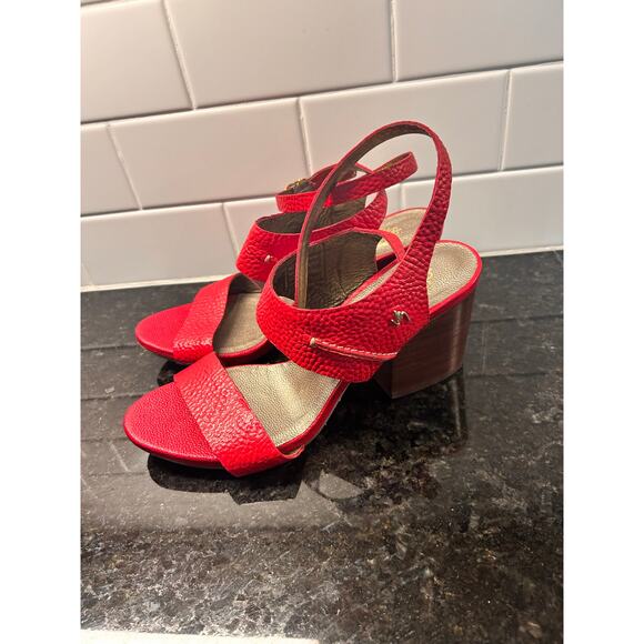 Velez Womens Croc-Embossed Leather Block Heel Strap Sandals Vacation Red Size 38 - Picture 4 of 11